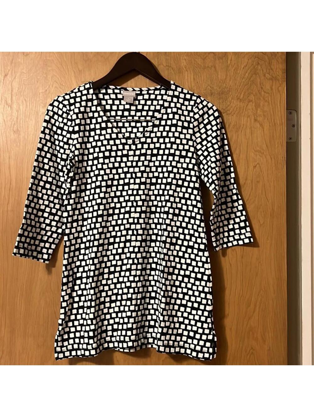 Chico's Pima Cotton Square-Dot Seam-Detail Tunic Black White Size 0‎ (S/4-6)